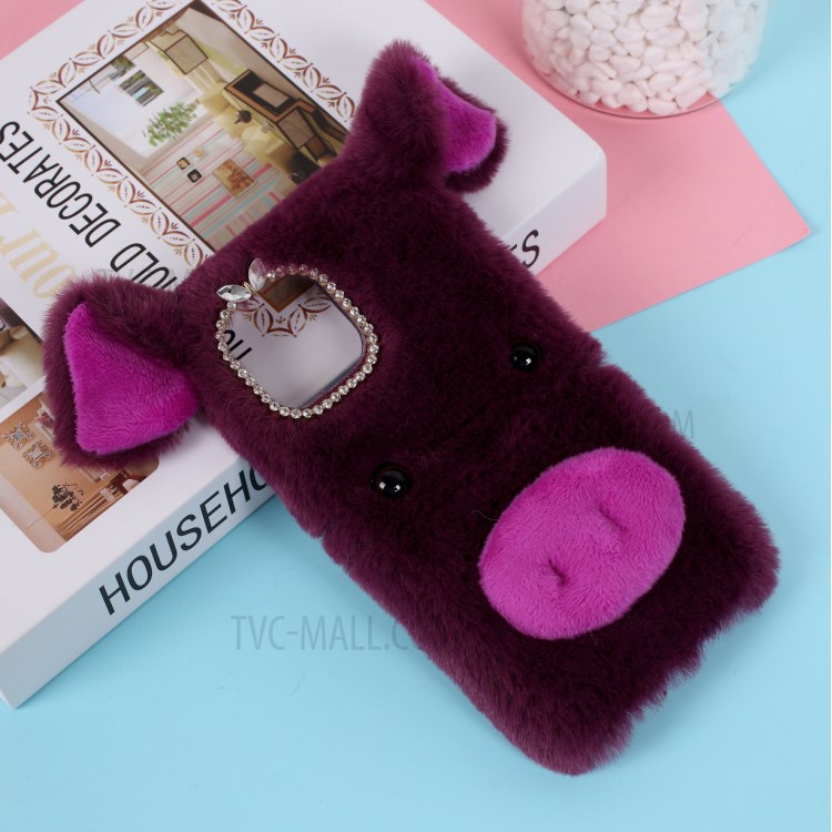 Pig Shaped Fur Coated Soft TPU Phone Cover Case for Apple iPhone 12 Pro Max 6.7 inch - Purple-1