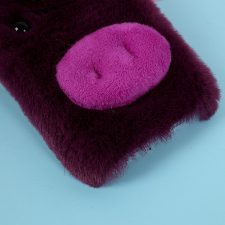 Pig Shaped Fur Coated Soft TPU Phone Cover Case for Apple iPhone 12 Pro Max 6.7 inch - Purple-3