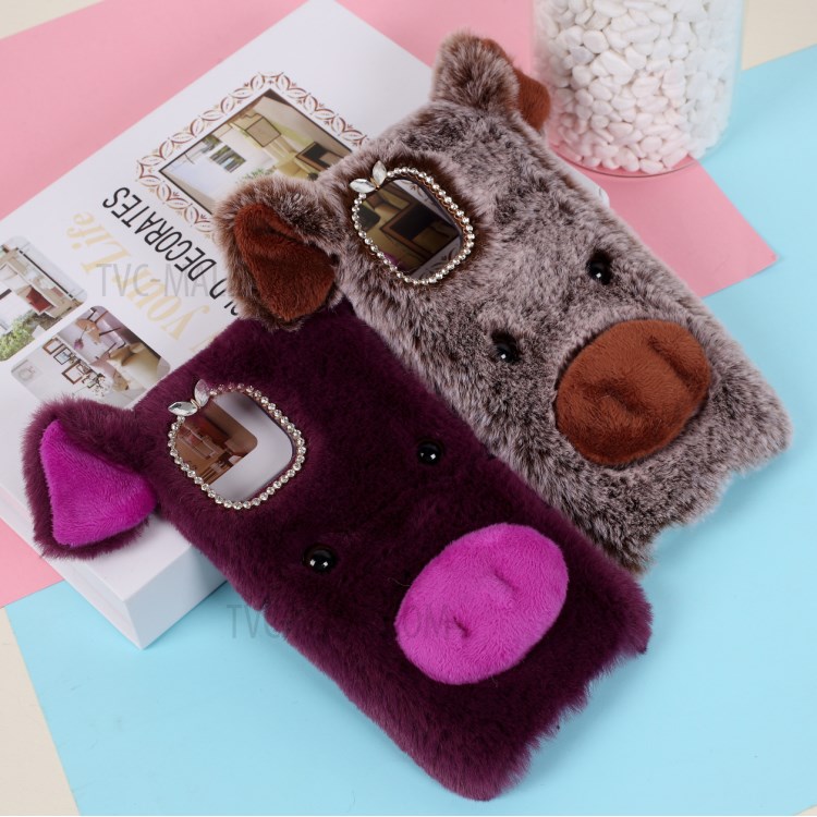 Pig Shaped Fur Coated Soft TPU Phone Cover Case for Apple iPhone 12 Pro Max 6.7 inch - Purple-4