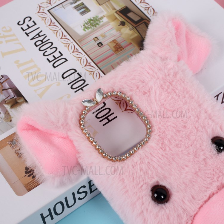 Pig Shaped Fur Coated Soft TPU Phone Casing Cover for Apple iPhone 12 5.4 inch - Pink-2