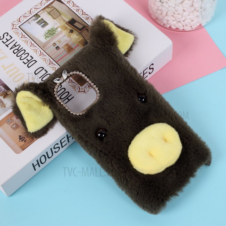 Pig Shaped Fur Coated Soft TPU Phone Casing Cover for Apple iPhone 12 5.4 inch - Green-1