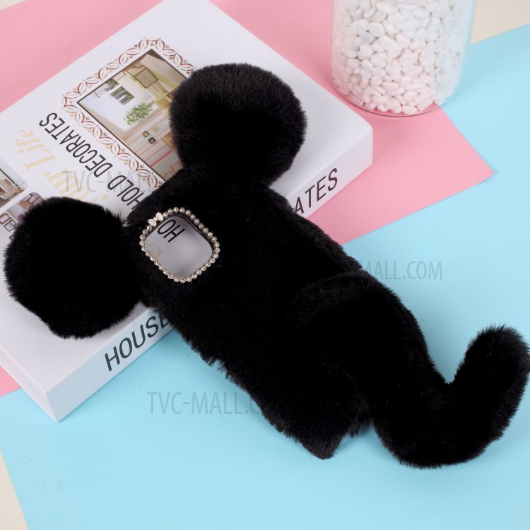 Mouse Shaped Fur Coated Soft TPU Cover for iPhone 12 5.4 inch - Black-1