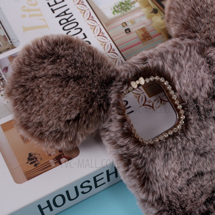 Mouse Shaped Fur Coated Soft TPU Cover for iPhone 12 5.4 inch - Coffee-2