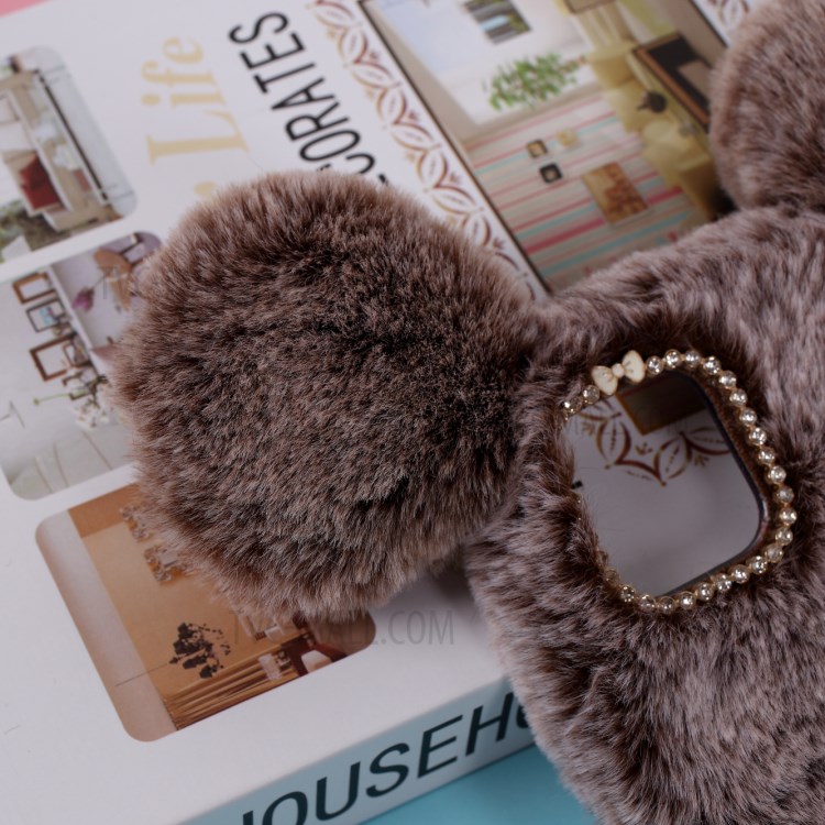 Mouse Shaped Fur Coated Soft TPU Cover for iPhone 12 5.4 inch - Coffee-4