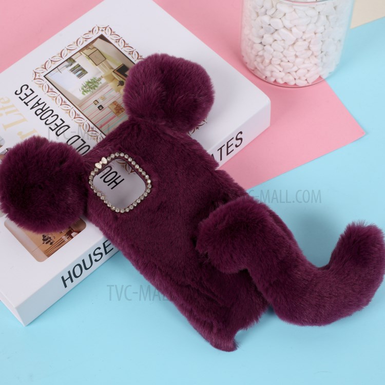 Mouse Shaped Fur Coated TPU Shell for iPhone 12 Max 6.1 inch - Wine Red-1
