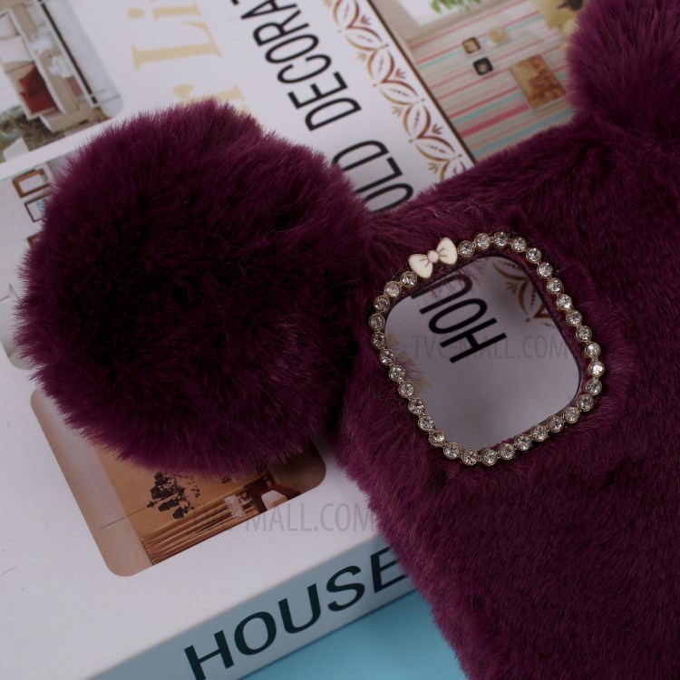 Mouse Shaped Fur Coated TPU Shell for iPhone 12 Max 6.1 inch - Wine Red-2