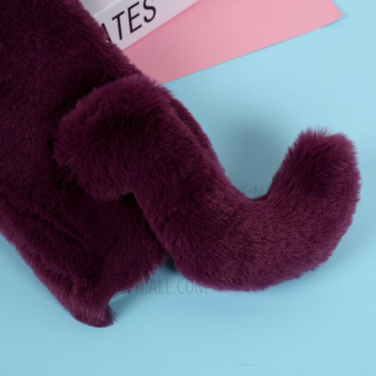 Mouse Shaped Fur Coated TPU Shell for iPhone 12 Max 6.1 inch - Wine Red-3