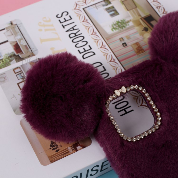 Mouse Shaped Fur Coated TPU Shell for iPhone 12 Max 6.1 inch - Wine Red-4