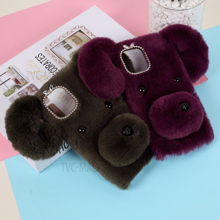 Bear Pattern Fluffy Fur Coated TPU Cell Phone Case for Apple iPhone 12 Pro Max 6.7 inch - Green-4