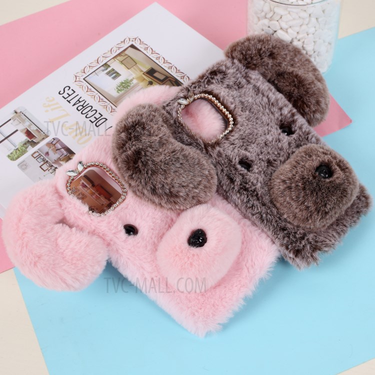 Cell Phone Case Bear Pattern Fluffy Fur Coated TPU Cover for iPhone 12 Pro 6.1 inch - Pink-4