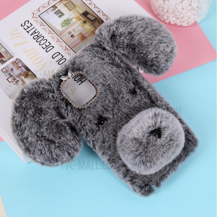 Bear Pattern Fluffy Fur Coated TPU Cell Phone Case for Apple iPhone 12 5.4 inch - Black-1