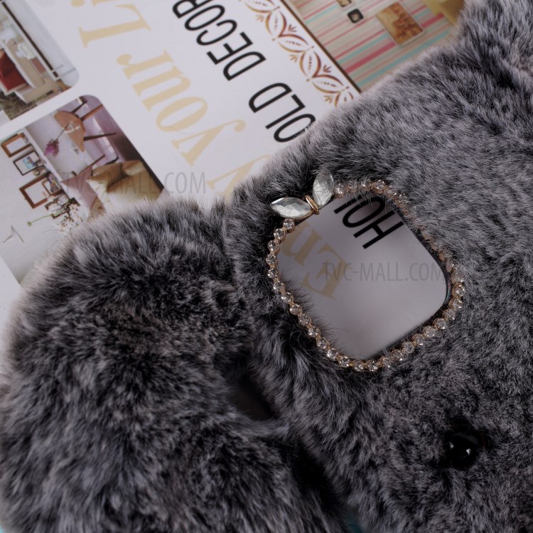 Bear Pattern Fluffy Fur Coated TPU Cell Phone Case for Apple iPhone 12 5.4 inch - Black-2