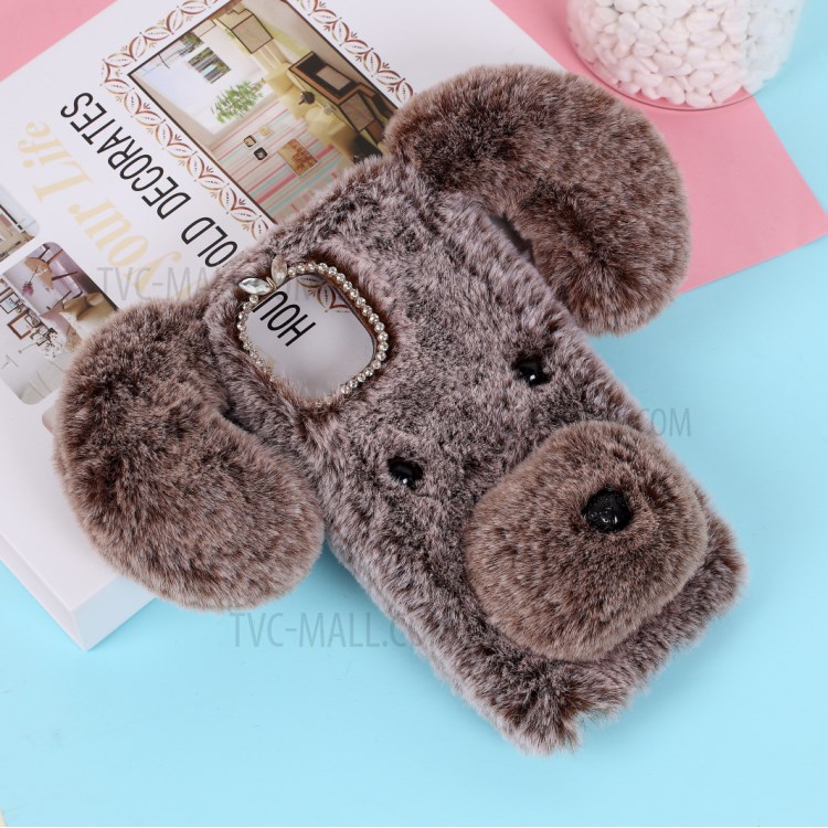 Bear Pattern Fluffy Fur Coated TPU Cell Phone Case for Apple iPhone 12 5.4 inch - Brown-1