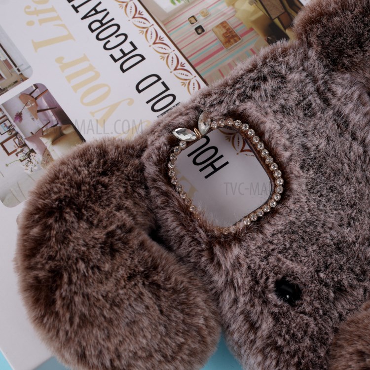 Bear Pattern Fluffy Fur Coated TPU Cell Phone Case for Apple iPhone 12 5.4 inch - Brown-2