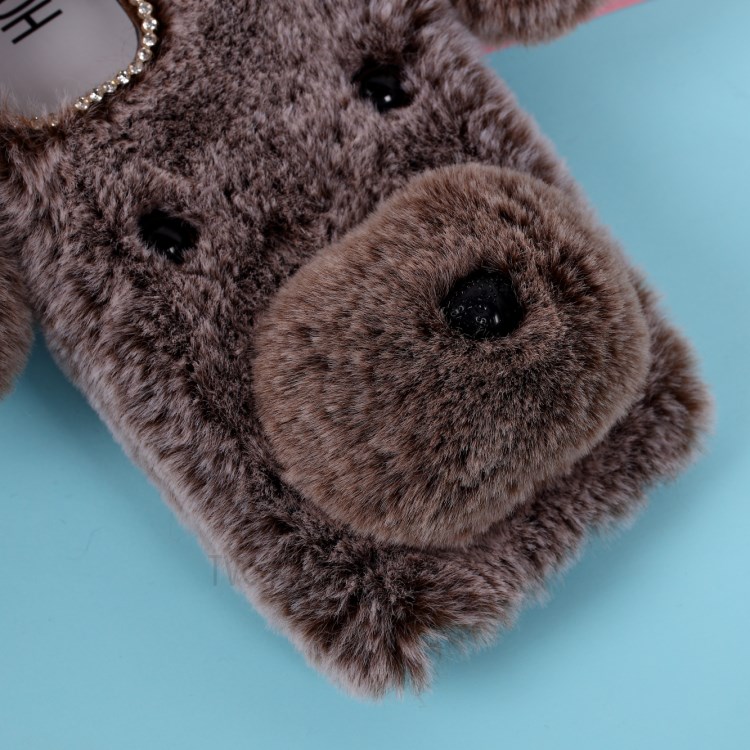 Bear Pattern Fluffy Fur Coated TPU Cell Phone Case for Apple iPhone 12 5.4 inch - Brown-3