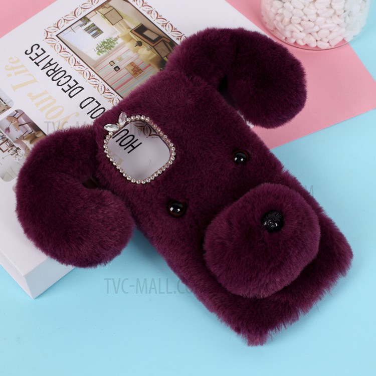 Bear Pattern Fluffy Fur Coated TPU Cell Phone Case for Apple iPhone 12 5.4 inch - Purple-1