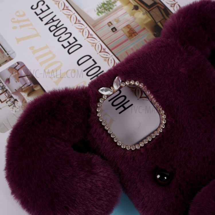 Bear Pattern Fluffy Fur Coated TPU Cell Phone Case for Apple iPhone 12 5.4 inch - Purple-2