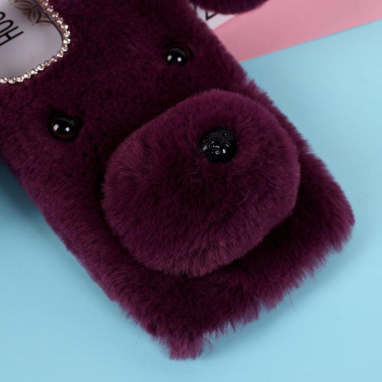 Bear Pattern Fluffy Fur Coated TPU Cell Phone Case for Apple iPhone 12 5.4 inch - Purple-3