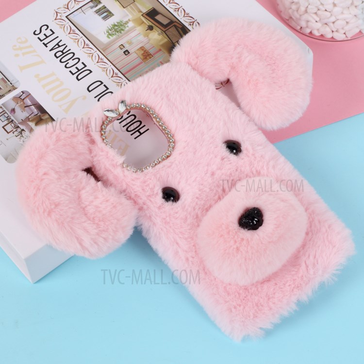 Bear Pattern Fluffy Fur Coated TPU Cell Phone Case for Apple iPhone 12 5.4 inch - Pink-1