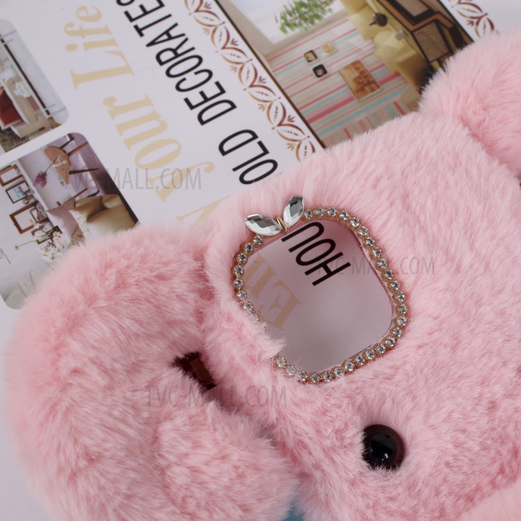 Bear Pattern Fluffy Fur Coated TPU Cell Phone Case for Apple iPhone 12 5.4 inch - Pink-2