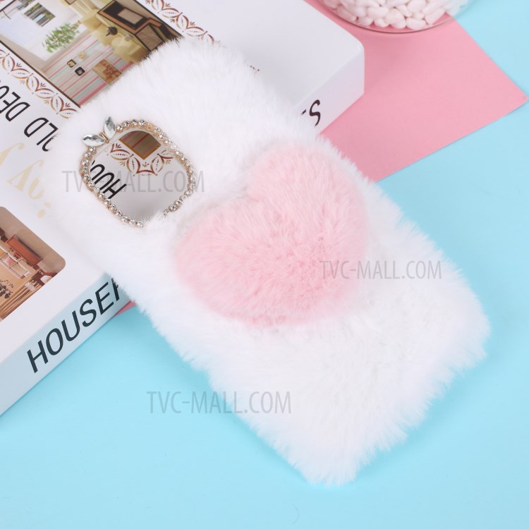 Heart Decor Soft Fur Coated TPU Phone Case Shell for iPhone 12 Pro Max 6.7-inch - White-1