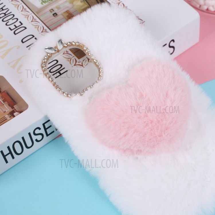 Heart Decor Soft Fur Coated TPU Phone Case Shell for iPhone 12 Pro Max 6.7-inch - White-4