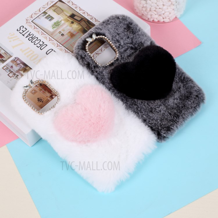 Heart Decor Soft Fur Coated TPU Phone Case Shell for iPhone 12 Pro Max 6.7-inch - White-5