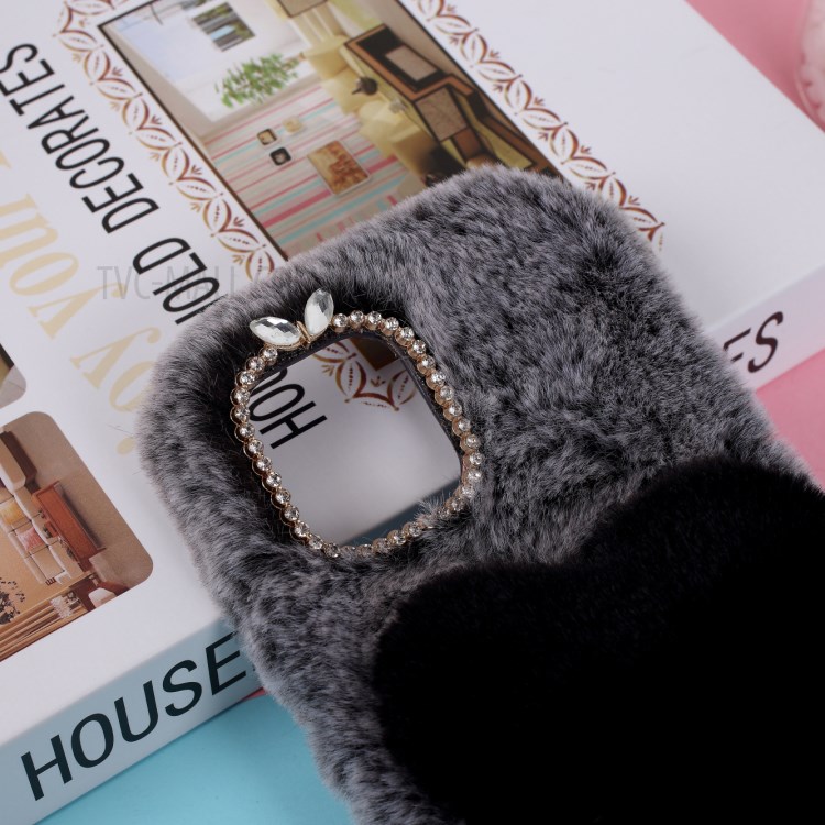 Heart Decor Soft Fur Coated TPU Phone Case Shell for iPhone 12 Pro 6.1-inch - Grey-2