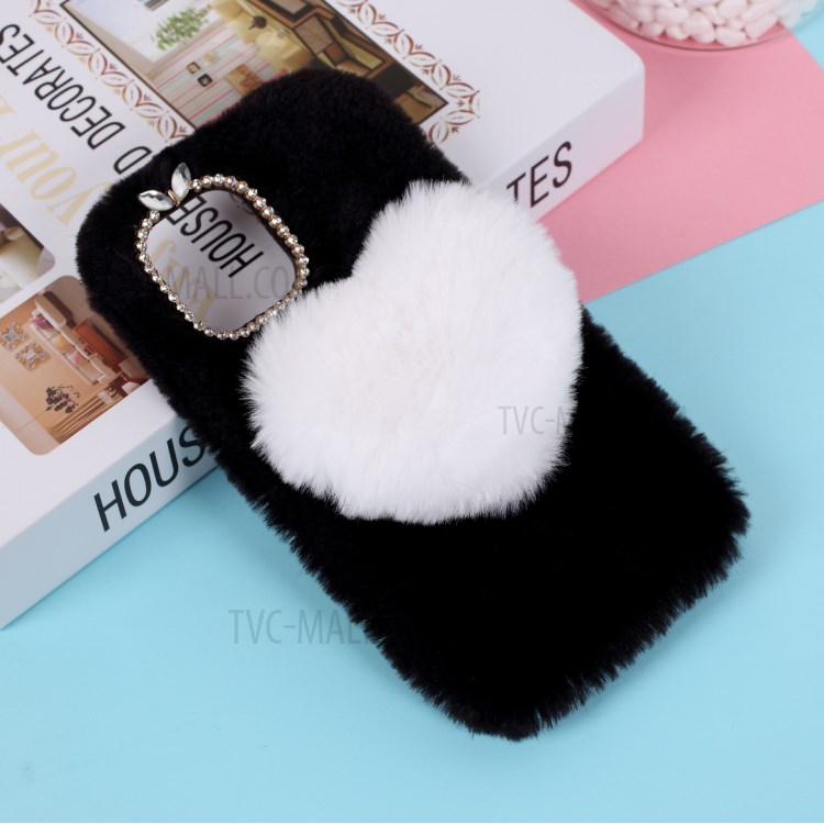 Heart Decor Soft Fur Coated TPU Phone Case Shell for iPhone 12 Max 6.1-inch - Black-1
