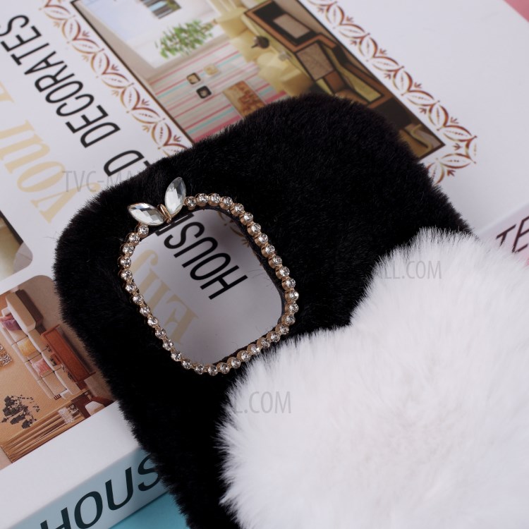 Heart Decor Soft Fur Coated TPU Phone Case Shell for iPhone 12 Max 6.1-inch - Black-2