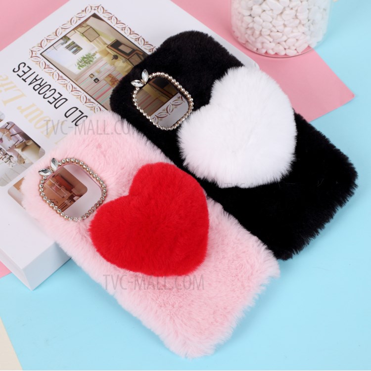 Heart Decor Soft Fur Coated TPU Phone Case Shell for iPhone 12 Max 6.1-inch - Black-5