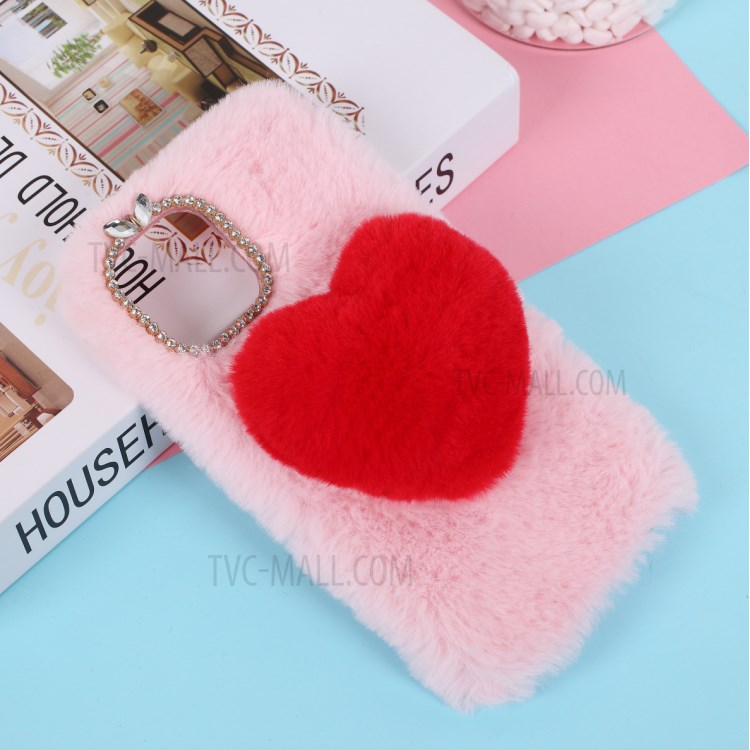 Heart Decor Soft Fur Coated TPU Phone Case Shell for iPhone 12 Max 6.1-inch - Pink-1