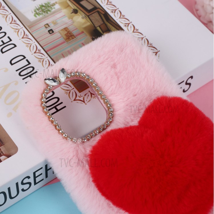 Heart Decor Soft Fur Coated TPU Phone Case Shell for iPhone 12 Max 6.1-inch - Pink-2