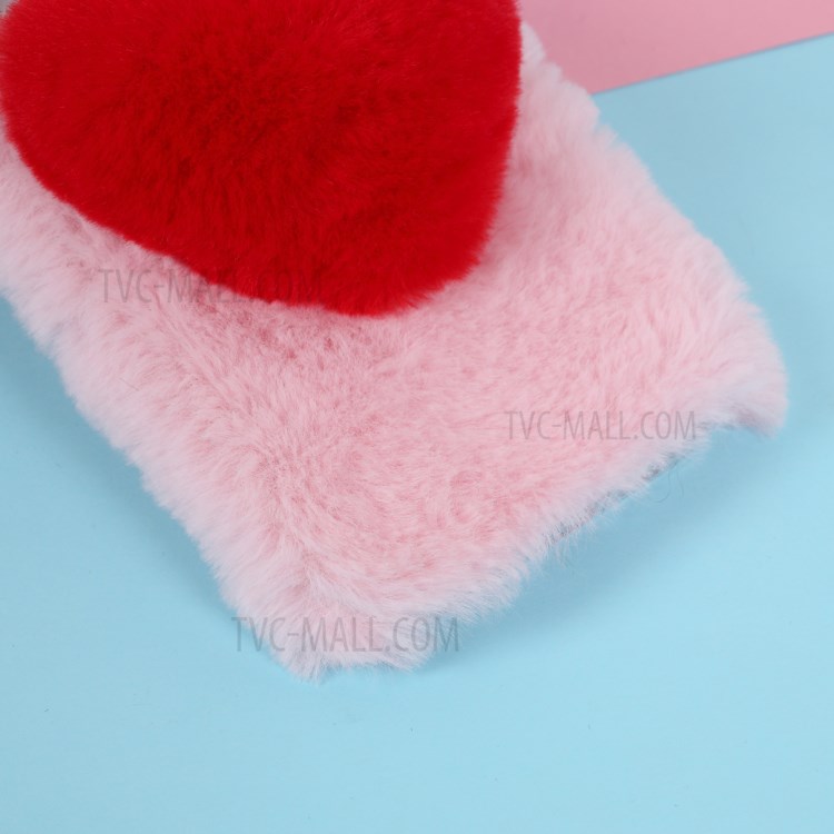 Heart Decor Soft Fur Coated TPU Phone Case Shell for iPhone 12 Max 6.1-inch - Pink-3