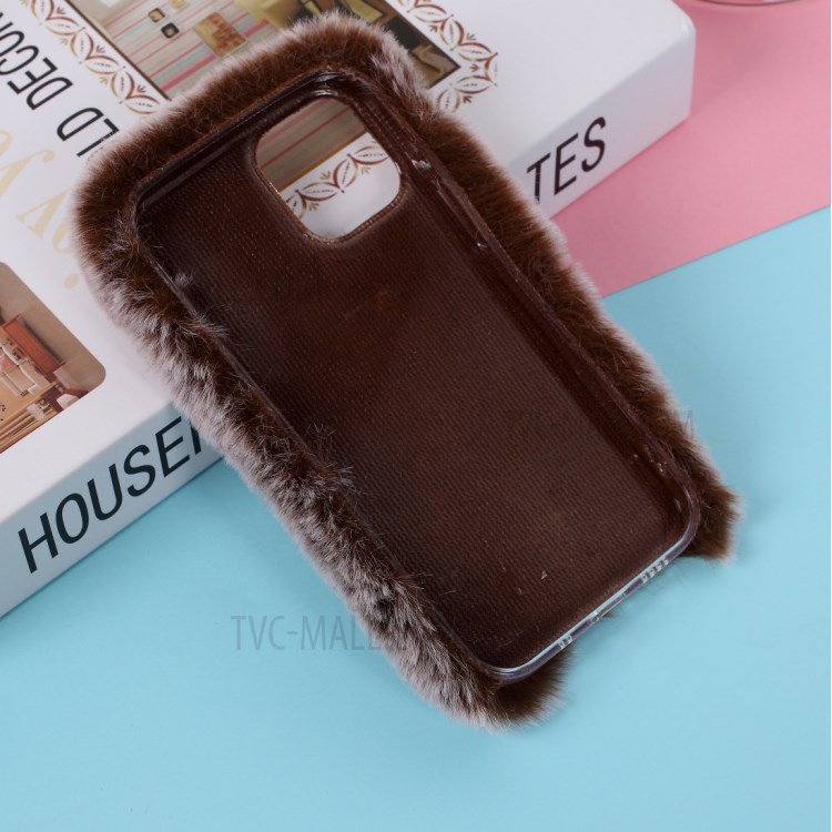 Soft Fur Coated TPU Phone Case Shell for iPhone 12 Pro Max 6.7-inch - Brown-4