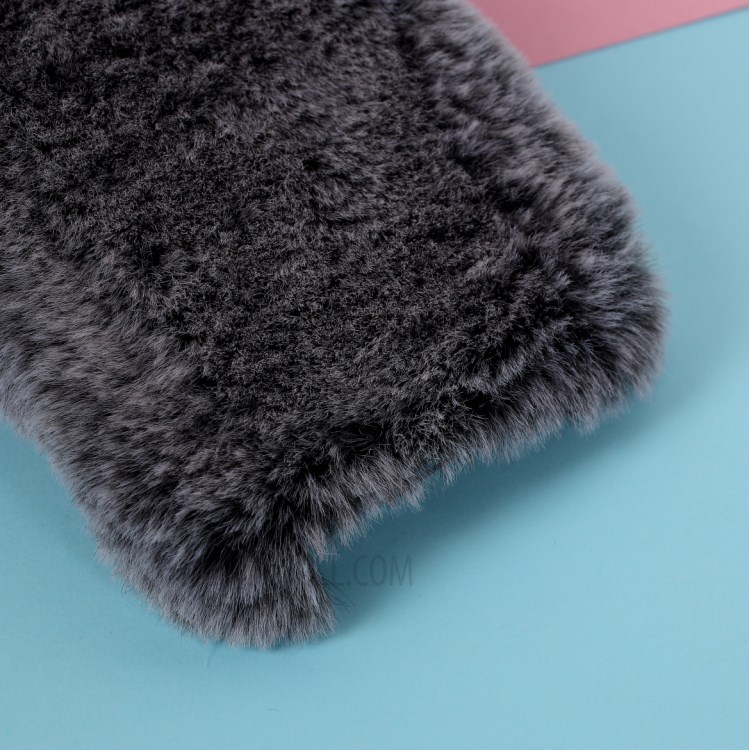 Soft Fur Coated TPU Phone Case for iPhone 12 Max 6.1 inch - Black-3