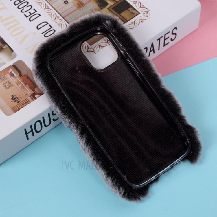 Soft Fur Coated TPU Phone Case for iPhone 12 Max 6.1 inch - Black-4