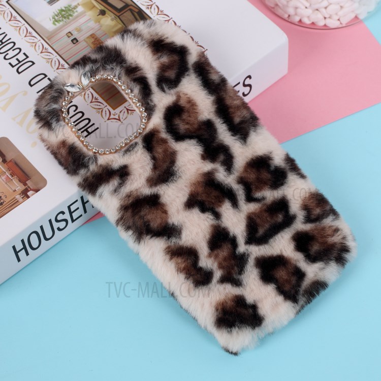 Leopard Pattern Soft Fur Coated TPU Case Phone Cover for iPhone 12 Max 6.1 inch - Beige-1