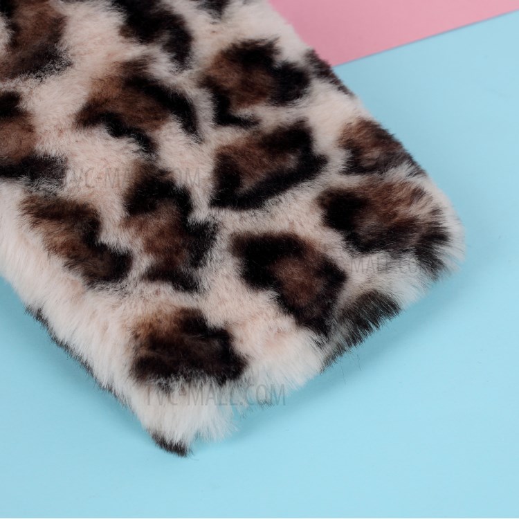 Leopard Pattern Soft Fur Coated TPU Case Phone Cover for iPhone 12 Max 6.1 inch - Beige-3