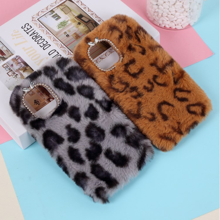 Leopard Pattern Soft Fur Coated TPU Case Phone Cover for iPhone 12 Max 6.1 inch - Beige-4