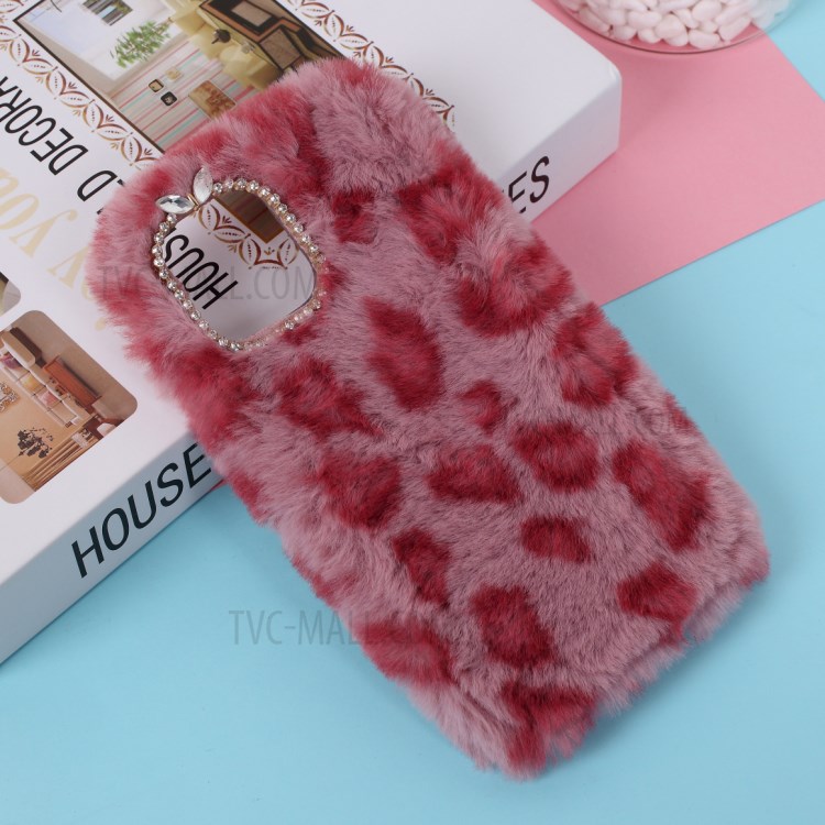 Leopard Style Soft Fur Coated TPU Case for iPhone 12 Pro Max 6.7 inch - Red-1