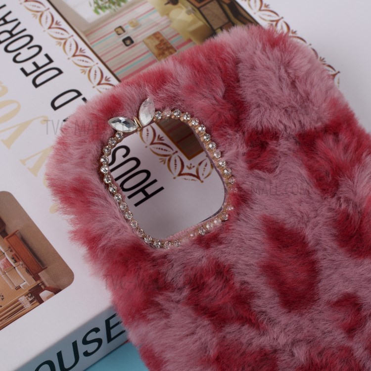 Leopard Style Soft Fur Coated TPU Case for iPhone 12 Pro Max 6.7 inch - Red-2