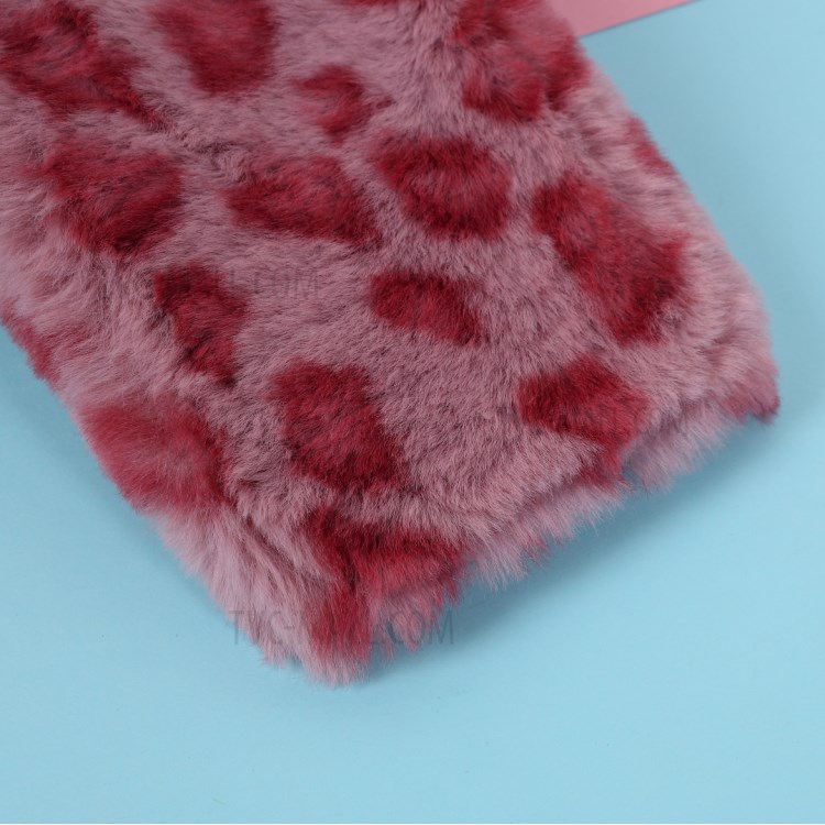 Leopard Style Soft Fur Coated TPU Case for iPhone 12 Pro Max 6.7 inch - Red-3