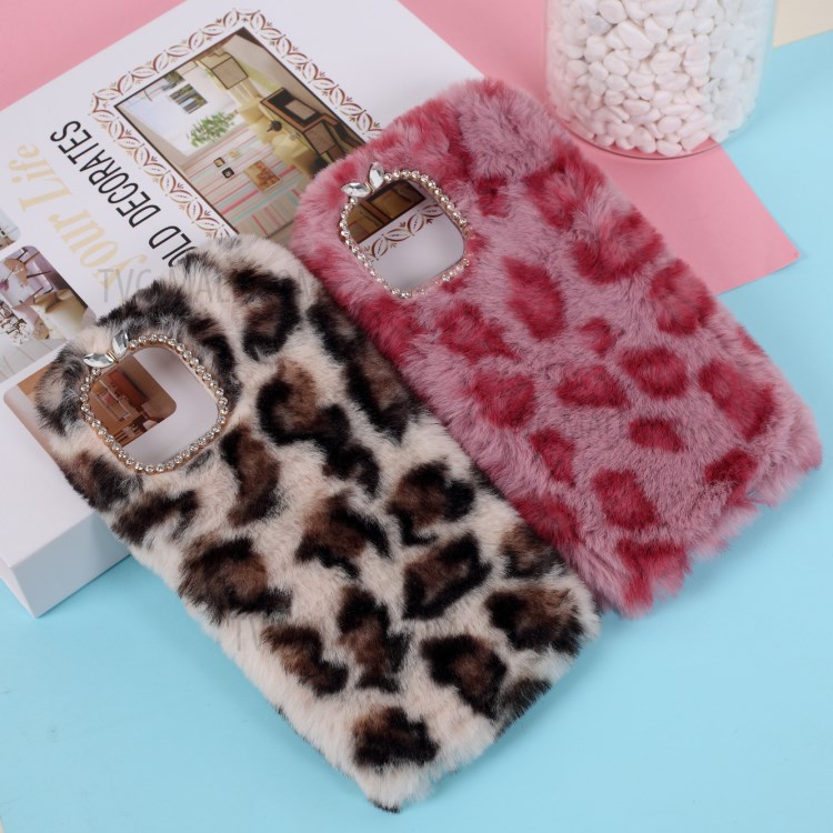 Leopard Style Soft Fur Coated TPU Case for iPhone 12 Pro Max 6.7 inch - Red-4