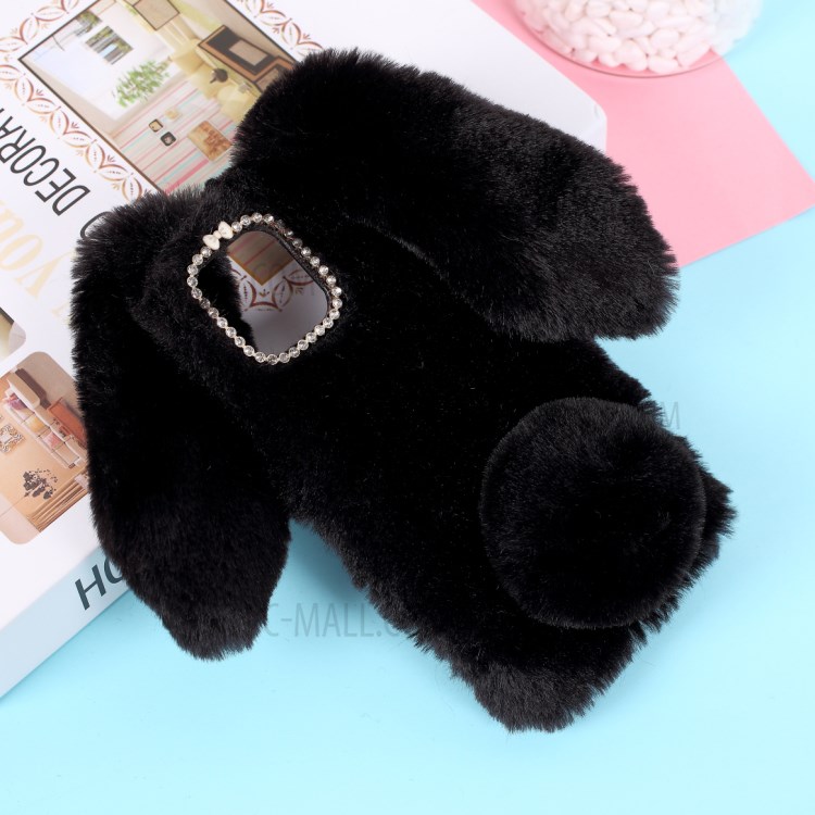 Adorable Long Ears Rabbit Shape Fur Coated Soft TPU Phone Case for Apple iPhone 12 5.4 inch - Black-2