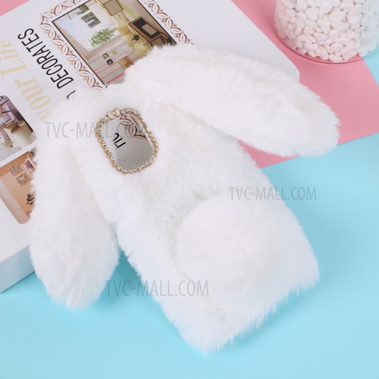 Adorable Long Ears Rabbit Shape Fur Coated Soft TPU Phone Case for Apple iPhone 12 5.4 inch - White-1