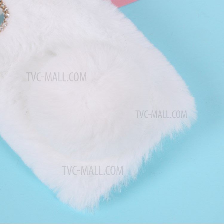 Adorable Long Ears Rabbit Shape Fur Coated Soft TPU Phone Case for Apple iPhone 12 5.4 inch - White-3