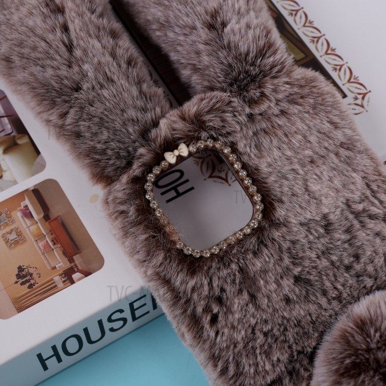 Adorable Long Ears Rabbit Shape Fur Coated Soft TPU Phone Case for Apple iPhone 12 5.4 inch - Brown-2