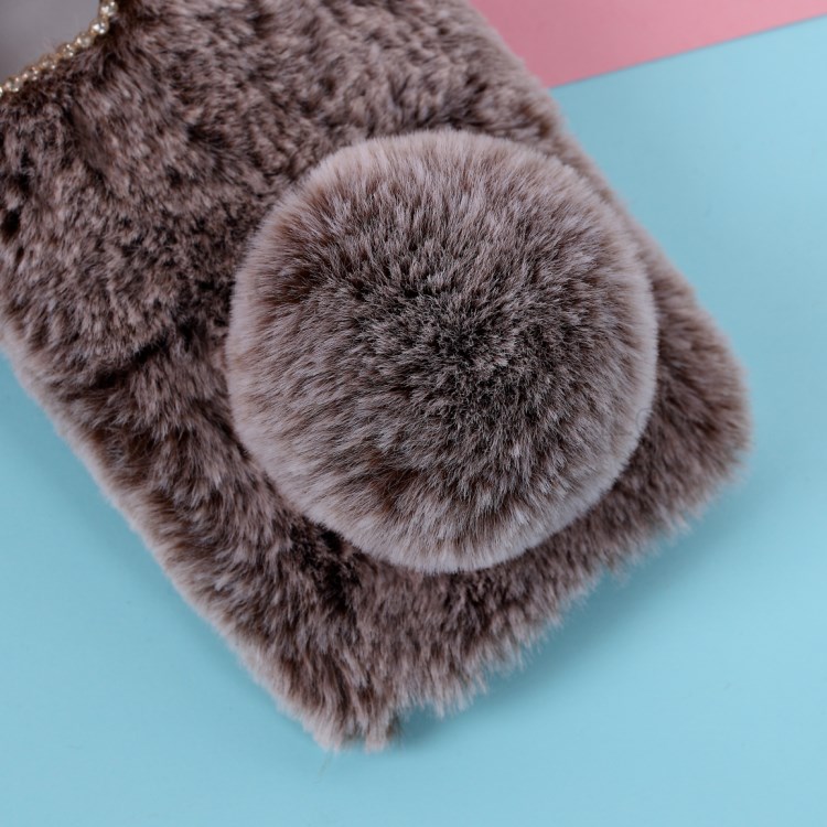 Adorable Long Ears Rabbit Shape Fur Coated Soft TPU Phone Case for Apple iPhone 12 5.4 inch - Brown-3