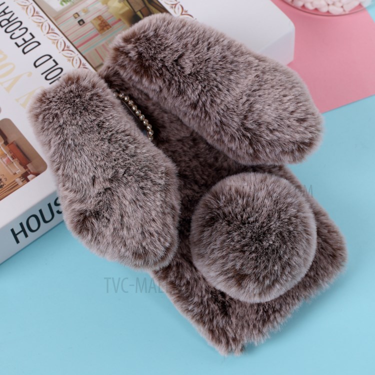 Adorable Long Ears Rabbit Shape Fur Coated Soft TPU Phone Case for Apple iPhone 12 5.4 inch - Brown-4